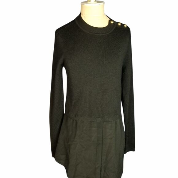 Sandro Paris sweater/top Black Tunic Layered Details Mini Gold Buttons Size S - Picture 1 of 5